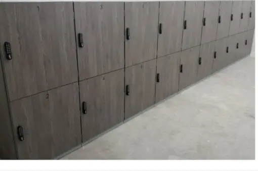 Folding bike lockers with laminate doors