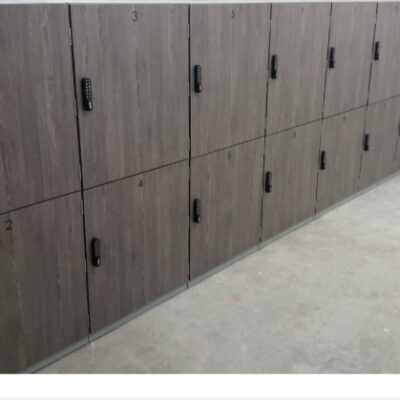 Folding bike lockers with laminate doors